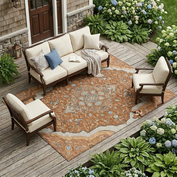 9 Foot Medallion Polyester Area Rug Washable Stain Resistant Indoor Outdoor Patio