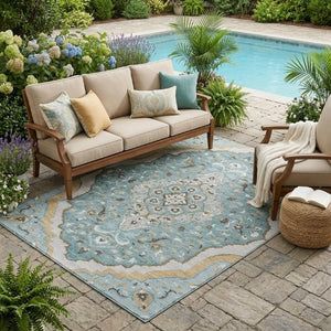 5 X 8 Medallion Polyester Area Rug Washable Stain Resistant Indoor Outdoor Decor