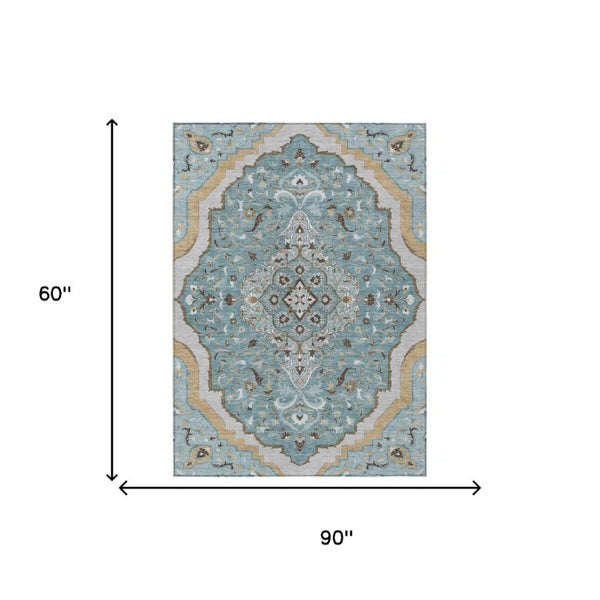 5 X 8 Medallion Polyester Area Rug Washable Stain Resistant Indoor Outdoor Decor