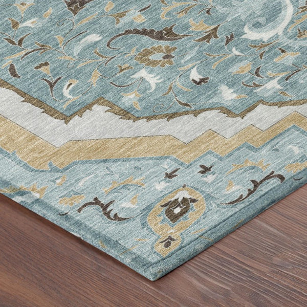 8x10 Teal Brown Medallion Polyester Area Rug Washable Stain Resistant Indoor Outdoor