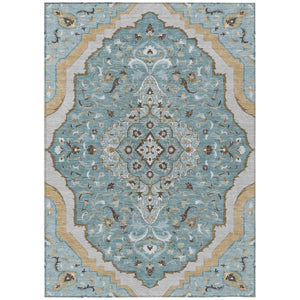 HomeRoots 9 X 12 Teal Medallion Polyester Area Rug Washable Stain Resistant Indoor Outdoor 737889
