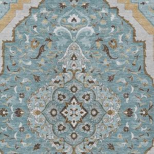 9 X 12 Teal Medallion Polyester Area Rug Washable Stain Resistant Indoor Outdoor