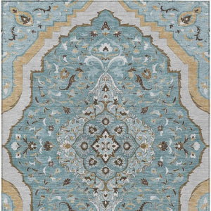 9 X 12 Teal Medallion Polyester Area Rug Washable Stain Resistant Indoor Outdoor