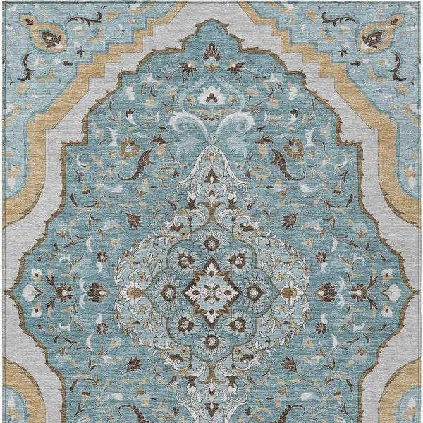 9 X 12 Teal Medallion Polyester Area Rug Washable Stain Resistant Indoor Outdoor