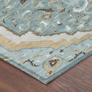 9 X 12 Teal Medallion Polyester Area Rug Washable Stain Resistant Indoor Outdoor