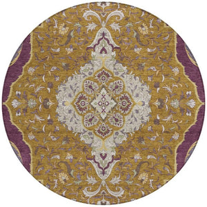 8 Ft Round Medallion Polyester Area Rug Washable for Indoor Outdoor Use