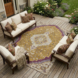 10 X 14 Medallion Washable Polyester Area Rug for Indoor Outdoor Living Spaces