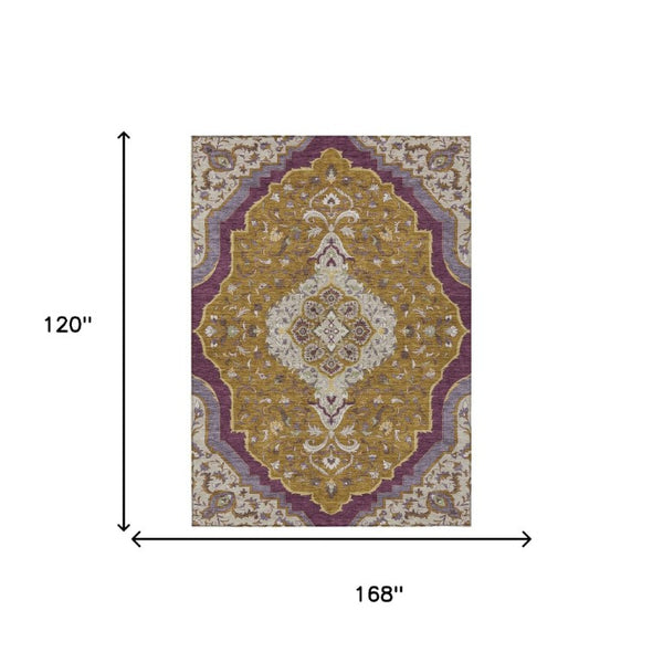 10 X 14 Medallion Washable Polyester Area Rug for Indoor Outdoor Living Spaces