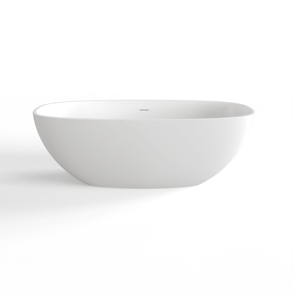 English Elm 66.9 Inch Stone Resin Freestanding Soaking Tub Matte White Spa Bath for Modern Homes W1613P172623
