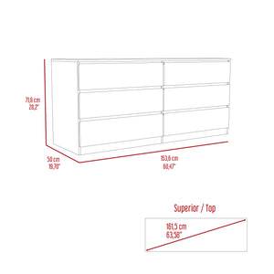 English Elm Seul Six Drawer Double Dresser Superior Top — 60.4" Wide Spacious Surface, Smooth All-Metal Rails, Sleek Design White 36 L x 24 W x 6 H B128S00116