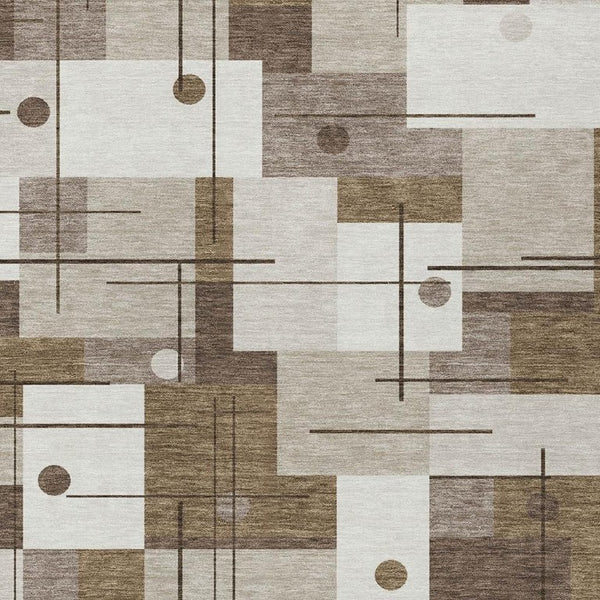 10 X 14 Beige Brown Geometric Polyester Washable Rug for Patio Porch or Living Room