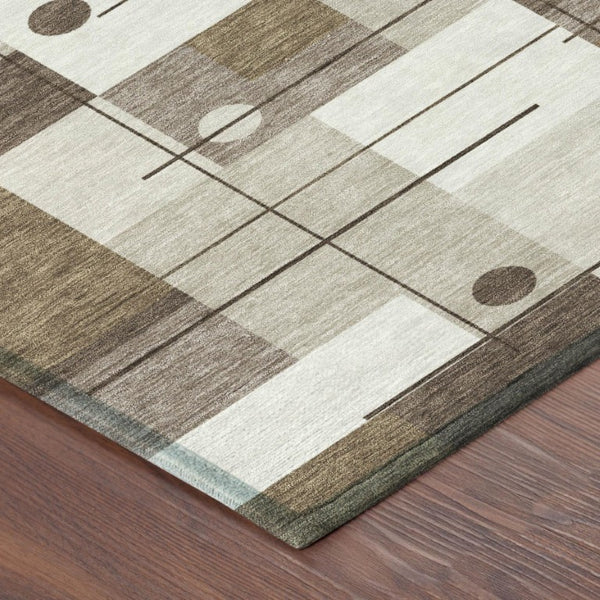 10 X 14 Beige Brown Geometric Polyester Washable Rug for Patio Porch or Living Room