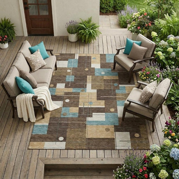9 Ft X 12 Ft Geometric Polyester Area Rug Stain Resistant for Patio or Living Room