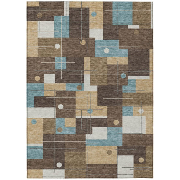 HomeRoots 9 Ft X 12 Ft Geometric Polyester Area Rug Stain Resistant for Patio or Living Room 737913