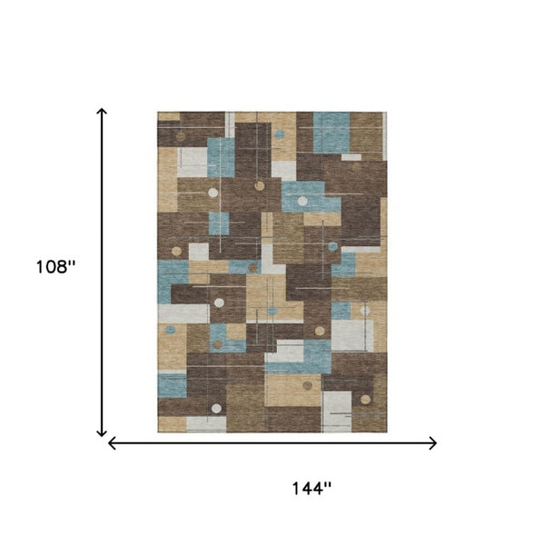 9 Ft X 12 Ft Geometric Polyester Area Rug Stain Resistant for Patio or Living Room