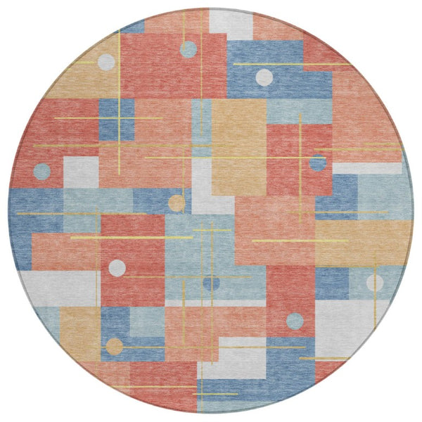 HomeRoots 8 Foot Round Geometric Polyester Area Rug Washable Indoor Outdoor Patio Family Room 737923