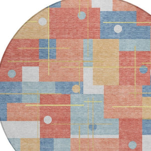 8 Foot Round Geometric Polyester Area Rug Washable Indoor Outdoor Patio Family Room