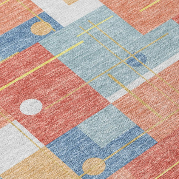 8 Foot Round Geometric Polyester Area Rug Washable Indoor Outdoor Patio Family Room