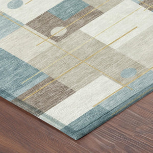 5x8 Ivory Khaki Geometric Polyester Area Rug for Indoor Outdoor Stain Resistant Use