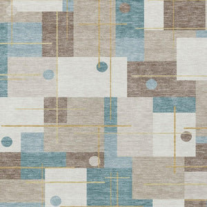 9 X 12 Ivory Khaki Geometric Polyester Area Rug Washable Stain Resistant Indoor Outdoor