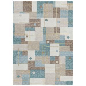 9 X 12 Ivory Khaki Geometric Polyester Area Rug Washable Stain Resistant Indoor Outdoor