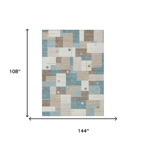 9 X 12 Ivory Khaki Geometric Polyester Area Rug Washable Stain Resistant Indoor Outdoor