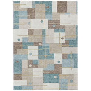 HomeRoots 10 X 14 Ivory Khaki Geometric Polyester Rug Washable Stain Resistant Indoor Outdoor 737932
