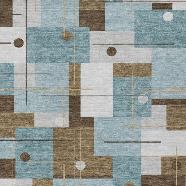 5x8 Teal Geometric Polyester Area Rug Washable Stain Resistant Indoor Outdoor Patio