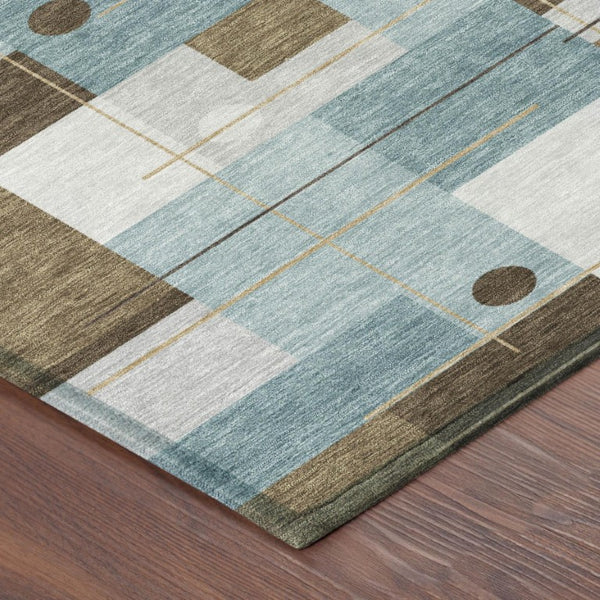 5x8 Teal Geometric Polyester Area Rug Washable Stain Resistant Indoor Outdoor Patio