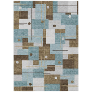 HomeRoots 9 X 12 Teal Geometric Polyester Area Rug Washable Stain Resistant Indoor Outdoor 737949