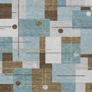 9 X 12 Teal Geometric Polyester Area Rug Washable Stain Resistant Indoor Outdoor