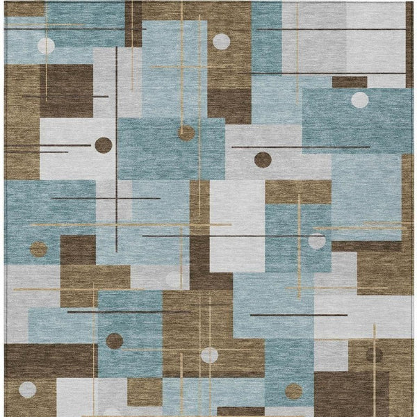9 X 12 Teal Geometric Polyester Area Rug Washable Stain Resistant Indoor Outdoor