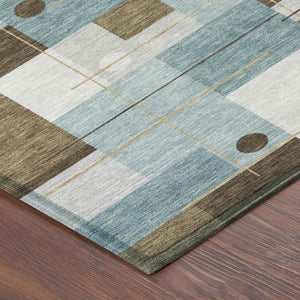 9 X 12 Teal Geometric Polyester Area Rug Washable Stain Resistant Indoor Outdoor
