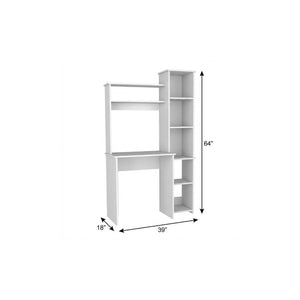 39 Inch White Wood Computer Desk with Hutch Storage for Home Office Workspace