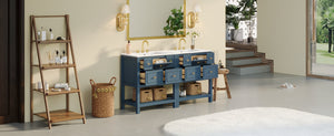English Elm 60'' Bathroom Vanity Set With Ceramic Sink – Stylish Freestanding Storage Cabinet In Blue Finish N710SS00004C