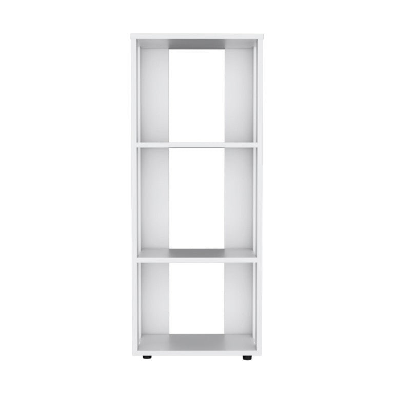 HomeRoots 39 Inch White Wooden Three Tier Bookcase for Living Room Storage Display 737975
