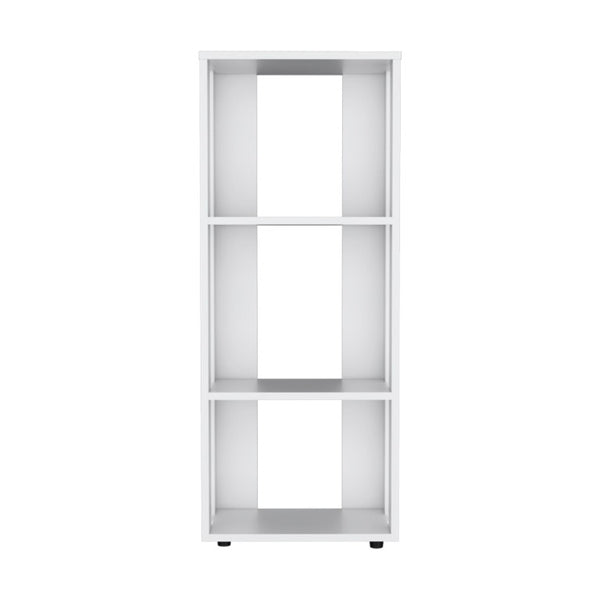 HomeRoots 39 Inch White Wooden Three Tier Bookcase for Living Room Storage Display 737975
