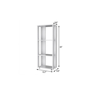 39 Inch White Wooden Three Tier Bookcase for Living Room Storage Display