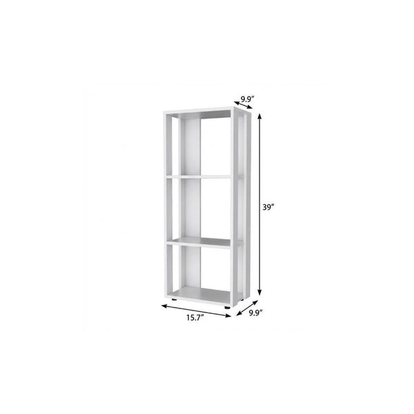 39 Inch White Wooden Three Tier Bookcase for Living Room Storage Display