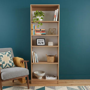 71 Inch Tall Five Shelf Wooden Bookcase Open Display Unit for Living Room or Home Office