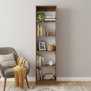 71 Inch Tall Five Shelf Wooden Bookcase Open Display Unit for Living Room or Home Office
