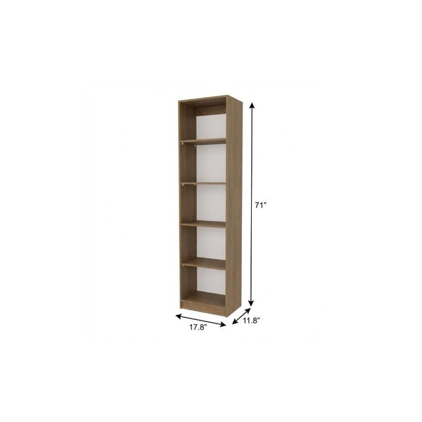 71 Inch Tall Five Shelf Wooden Bookcase Open Display Unit for Living Room or Home Office