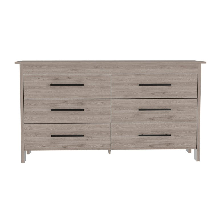 HomeRoots 59 Inch Wide Six Drawer Solid Wood Double Dresser for Spacious Bedroom Storage and Organization Gray 737986