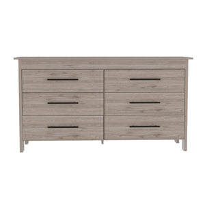 HomeRoots 59 Inch Wide Six Drawer Solid Wood Double Dresser for Spacious Bedroom Storage and Organization Gray 737986