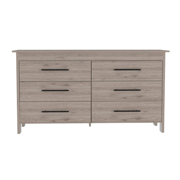 HomeRoots 59 Inch Wide Six Drawer Solid Wood Double Dresser for Spacious Bedroom Storage and Organization Gray 737986