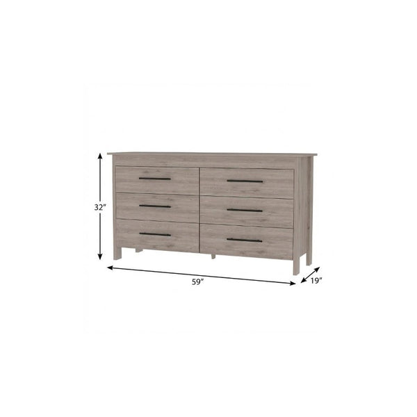 59 Inch Wide Six Drawer Solid Wood Double Dresser for Spacious Bedroom Storage and Organization