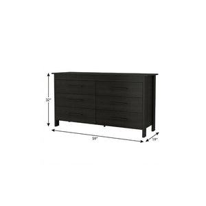 59 Inch Wide Six Drawer Solid Wood Double Dresser for Spacious Bedroom Storage and Organization