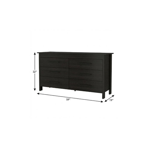 59 Inch Wide Six Drawer Solid Wood Double Dresser for Spacious Bedroom Storage and Organization