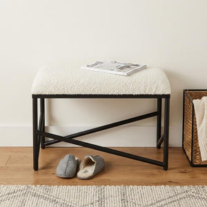 24 Inch Boucle Upholstered Accent Bench with Metal Legs for Bedroom Entryway