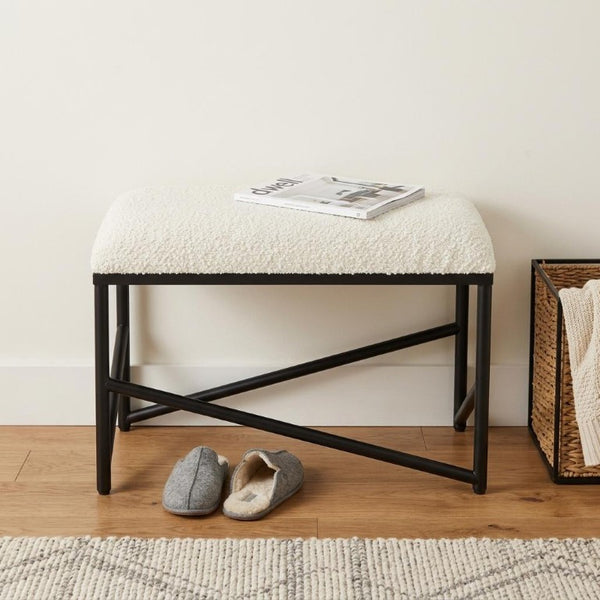 24 Inch Boucle Upholstered Accent Bench with Metal Legs for Bedroom Entryway